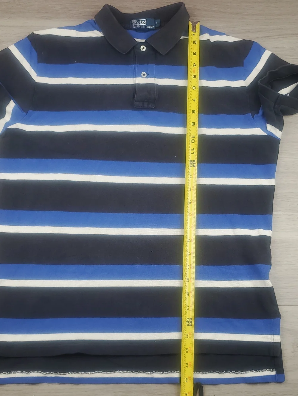 Polo Ralph Lauren Blue Black White Striped Polo Shirt Men's Large Cotton